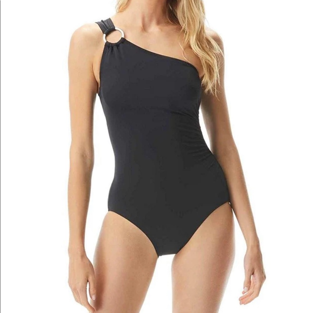 Michael Kors Black One-Shoulder Swim One Piece